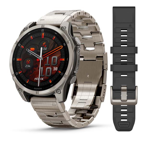 Garmin Fenix 8 47MM-Amoled Sapphire Bare Titanium-Graphite With
Titanium Band (+1 Graphite Silicone Band)